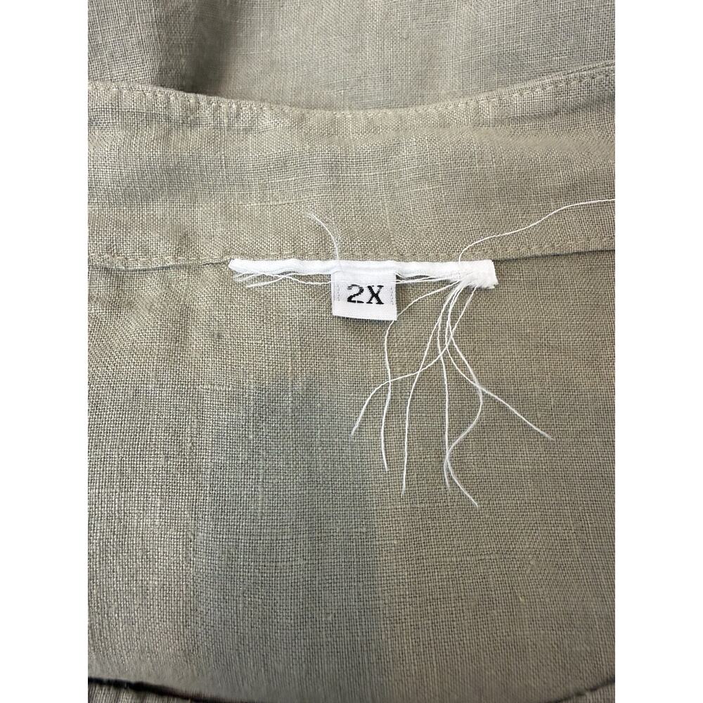 Linen Top Womens 2X Dark Olive Green Lagenlook Relaxed Oversized Made In USA - Picture 9 of 10
